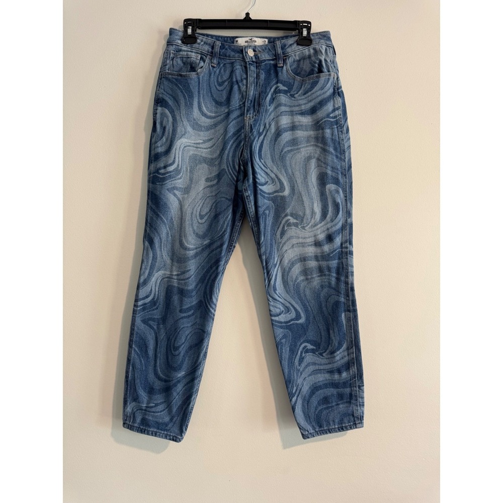 Y2K Hollister Curvy High-Rise Mom Jeans‎ Womens 9 R Blue Marble Swirl Stretch 29